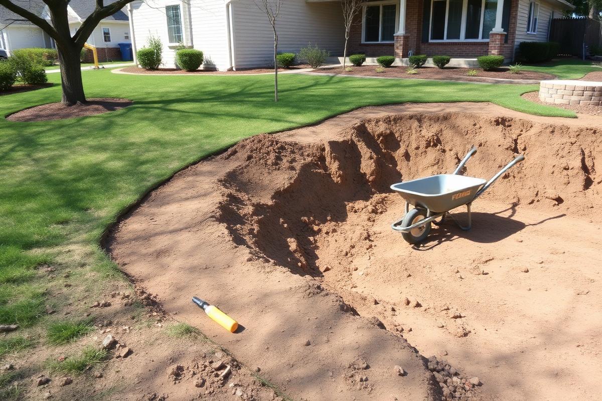 Residential yard being regraded away from a home foundation